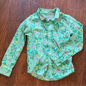 Cat & Jack Green Floral Long Sleeve Button Down Shirt - Kids Girls Small 6-7 NEW